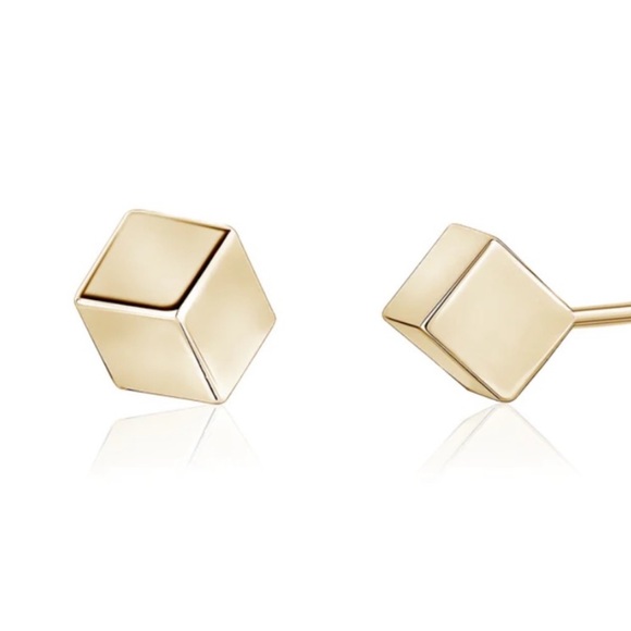 Anthropologie Jewelry - Gold Cube Square Shaped Stud Earrings With Rounded Edges